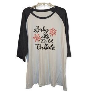 NWOT Baby It's Cold Outside 3/4 Sleeve Baseball Tee Winter Xmas Christmas 3XL